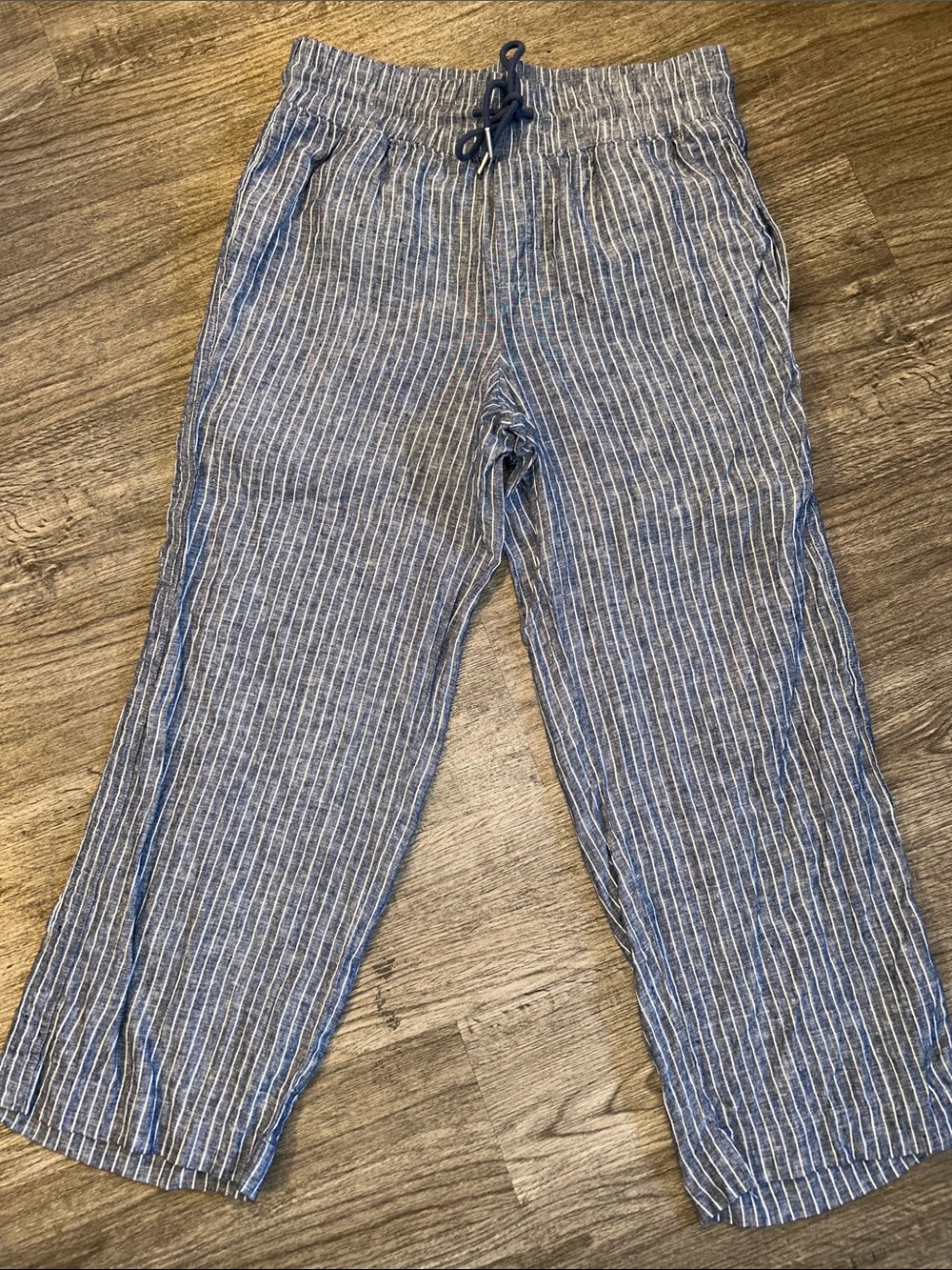 Quince 100% European Linen Wide Leg Pants Chambray Stripe Large - Picture 2 of 8